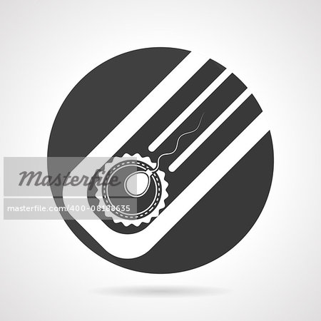 Black flat round design vector icon with white contour elements for artificial fertilization on gray background.