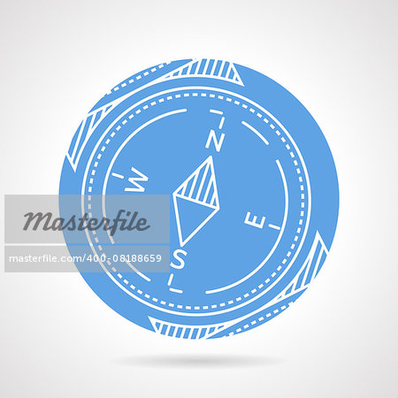 Abstract blue round vector icon with white line compass on gray background.