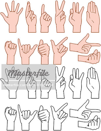 Vector illustrations pack of universal gestures of hands
