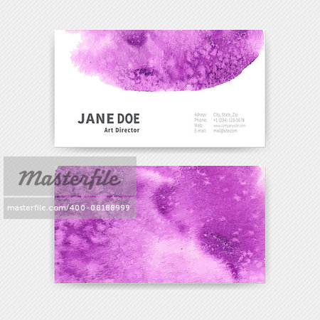 Set of two business cards with hand drawn watercolor texture. Vector illustration.