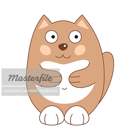 Cute cartoon kitty, vector illustration of brown funny fatty cat