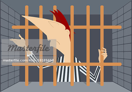 Cartoon prisoner stays behind bars and asks forgiveness