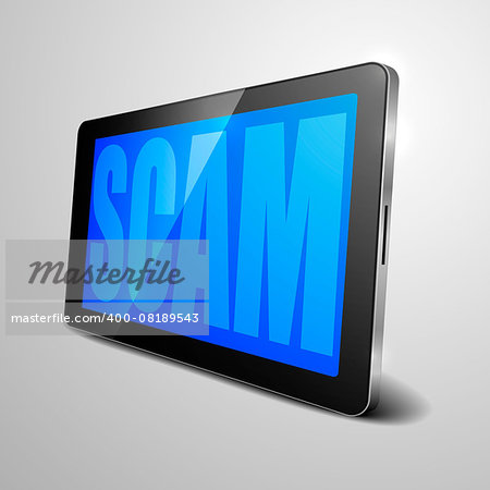 detailed illustration of a tablet computer device with Scam text, eps10 vector