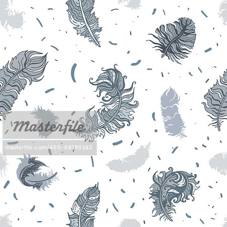 Vintage Feathers seamless background. Hand drawn illustration