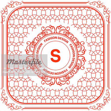 Vector set of line graphic design templates.  Logo, label, badge, emblem on decorative backgrounds with simple patterns