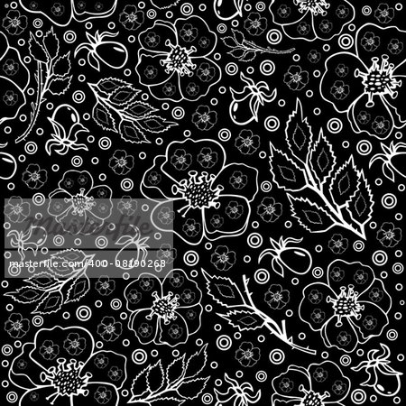 Illustration of seamless abstract floral pattern in black and white colors