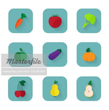 Vector illustration of Modern flat icons - a healthy lifestyle, proper nutrition.