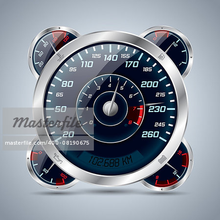 Cool shiny speedometer with rev counter and other instruments