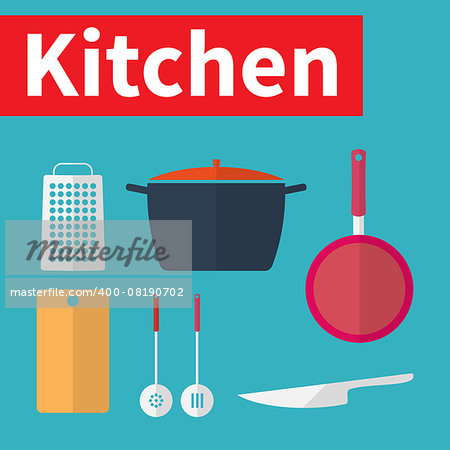 Set of kitchen utensils. Flat design vector illustration