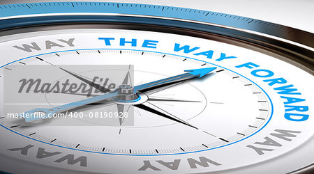 Compass with needle pointing the text way forward. Conceptual illustration suitable for choice or consulting purpose.