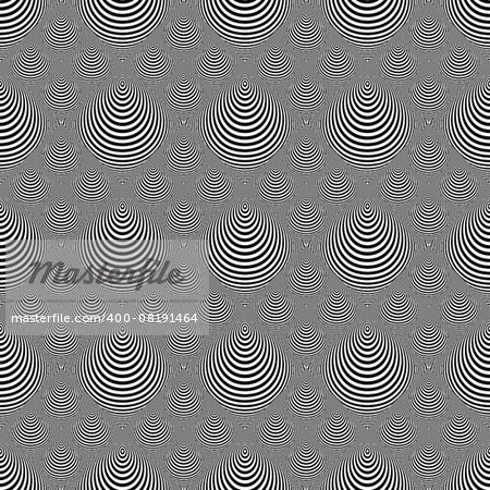 Design seamless monochrome cone illusion background. Abstract striped distortion pattern. Vector art