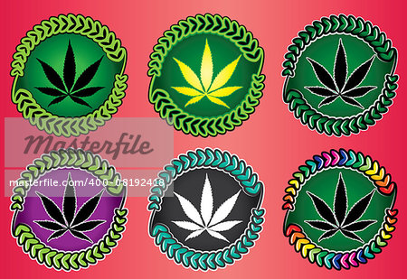 cannabis marijuana ganja green leaf symbol design stamps