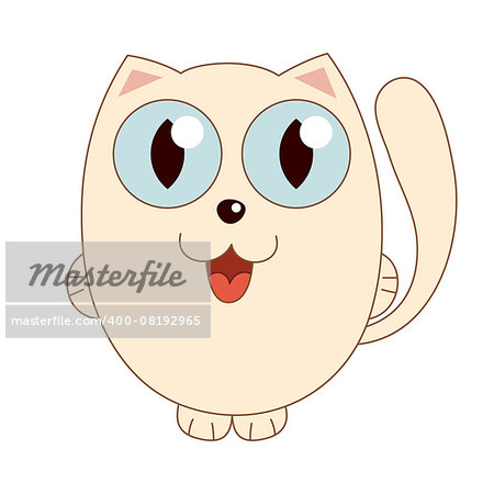 Cute cartoon kitty, vector illustration of beige funny fatty cat with blue eyes