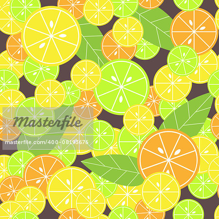 Seamless pattern with citrus and leaves. Vector background