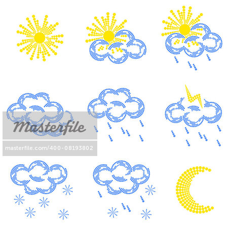 9 weather icon set with sun, cloud, rain and snow, vector illustration