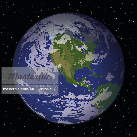 Space background, realistic planet mother Earth and stars. Elements of this image furnished by NASA (www.visibleearth.nasa.gov). Eps10, contains transparencies. Vector