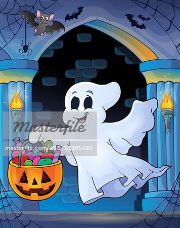 Wall alcove with Halloween ghost - eps10 vector illustration.
