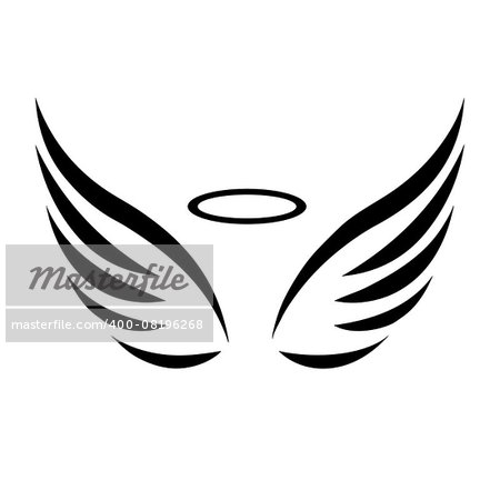 Vector sketch of angel wings on white background