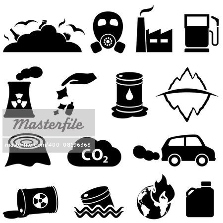 Pollution, global warming and environment icons