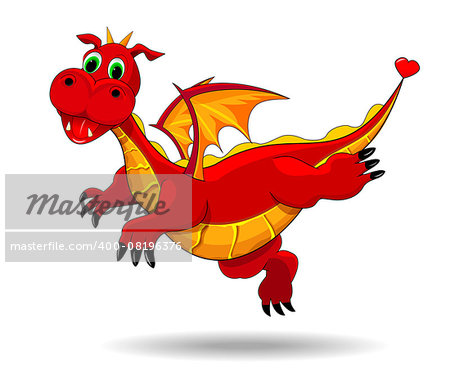 Red  dragon  on a white background. Flying dragon.