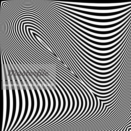 Design monochrome textured illusion background. Abstract striped torsion backdrop. Vector-art illustration