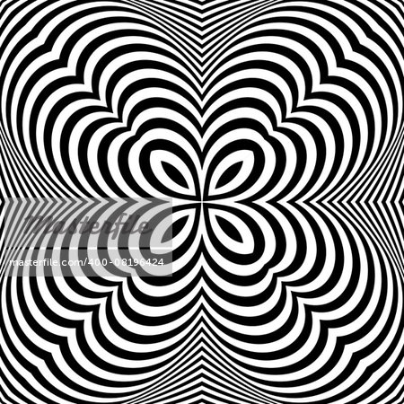 Design monochrome textured illusion background. Abstract striped torsion backdrop. Vector-art illustration