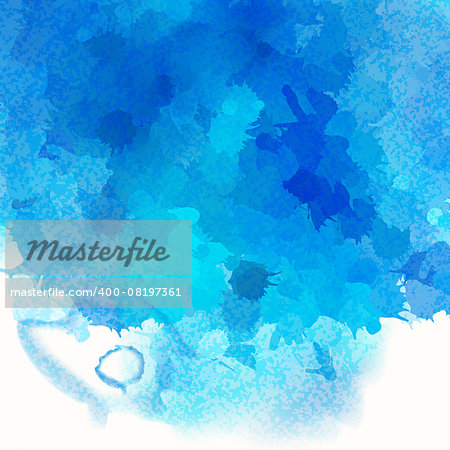 Blue vector watercolor background with texture of watercolor paper.  The illustration contains transparency and effects. EPS10