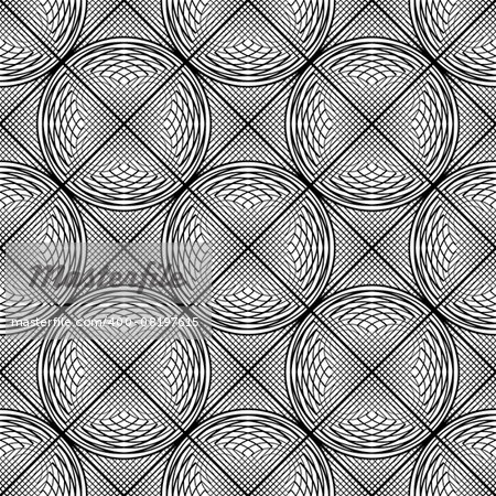 Design seamless monochrome circle lines pattern. Abstract grid textured background. Vector art. No gradient