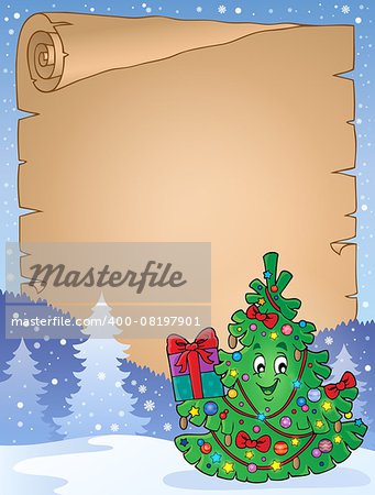 Parchment with Christmas tree topic 1 - eps10 vector illustration.