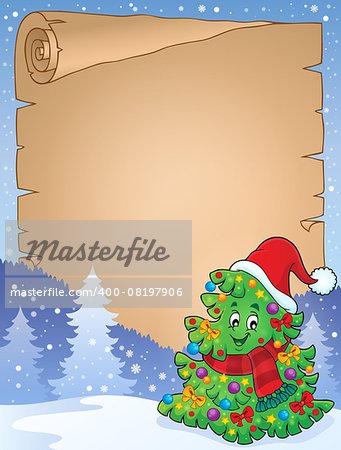 Parchment with Christmas tree topic 6 - eps10 vector illustration.