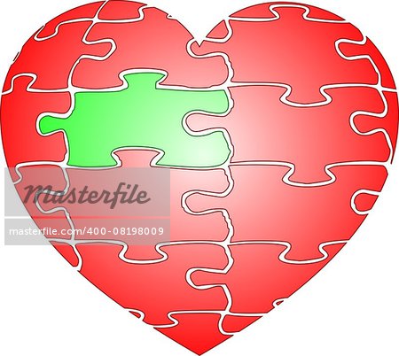 Jigsaw puzzle red heart of love with green element