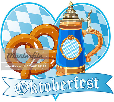 Decorative Oktoberfest design with pretzel and mug