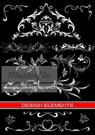 Illustration of abstract  ornament set in white  color on black background