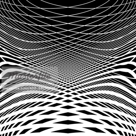 Design monochrome movement illusion background. Abstract grid distortion backdrop. Vector-art illustration. No gradient