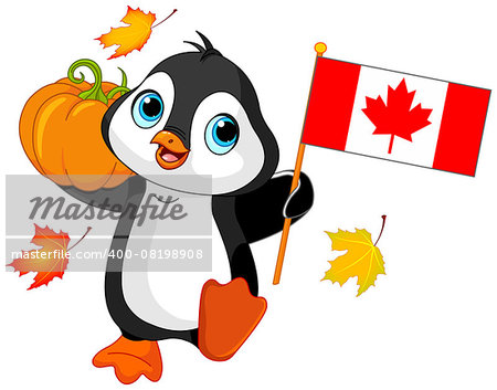 Illustration of Penguin celebrating Canadian Thanksgiving Day