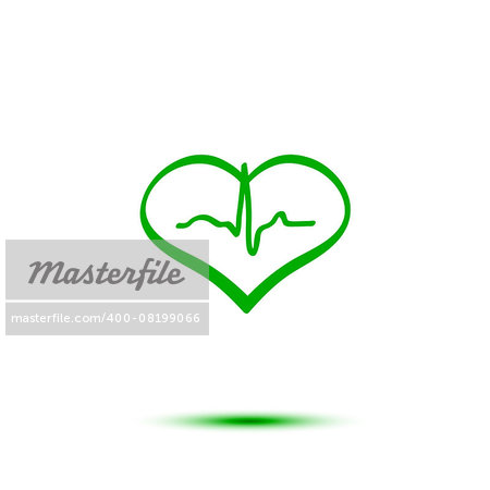 Green heart and ecg hand-drawn vector icon