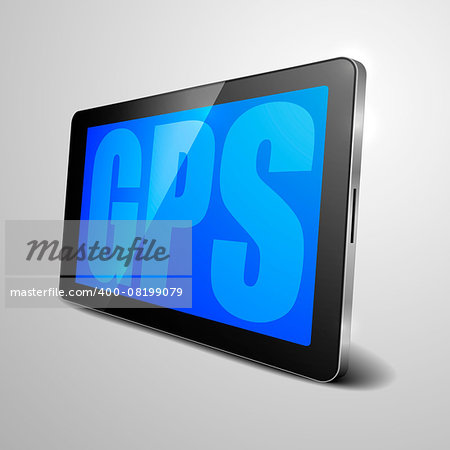 detailed illustration of a tablet computer device with GPS text, eps10 vector