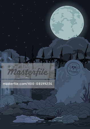 Illustration of night gothic cemetery