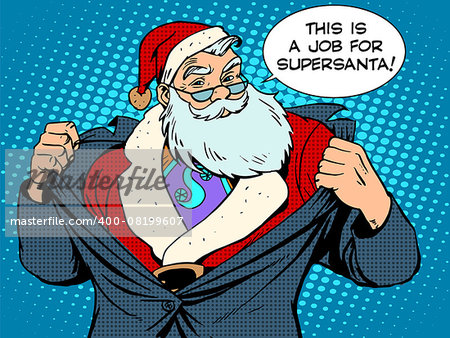 Santa Claus super hero retro style pop art