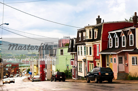 Street with colorful houses in St. John's, Newfoundland, Canada