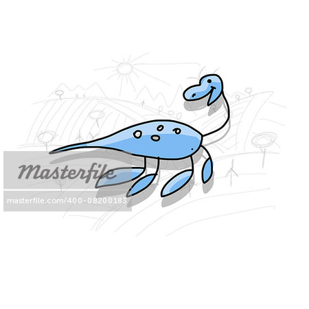 Dinosaur, funny sketch for your design. Vector illustration