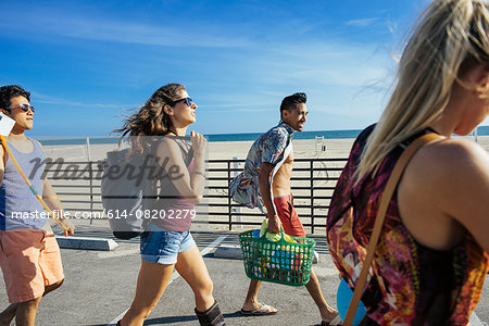 Group of friends, walking towards beach