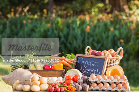 Table of fresh produce at market