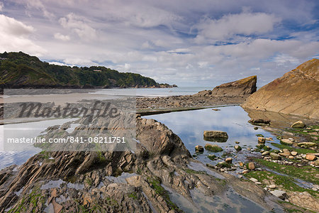 Rocky ledges at Combe Martin beach in Exmoor National Park, Devon, England, United Kingdom, Europe