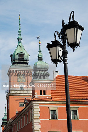 Lampost by Clock Tower of Royal Castle, Stare Miasto, Warsaw, Poland