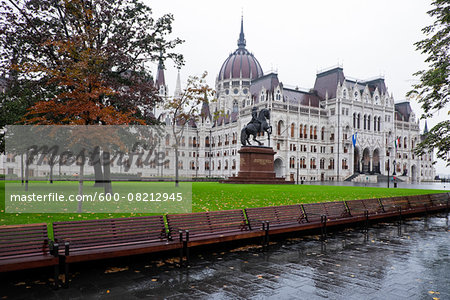 Hungarian Parliament Building on Rainy Day, Budapest, Hungary