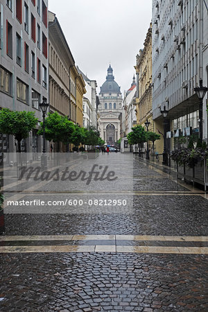 Cobblestone Lane and St Stepen's Basilica, Budapest, Hungary