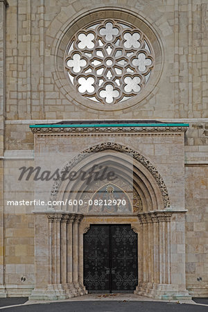 Entrance and Rose Window of Matthias Church, Budapest, Hungary