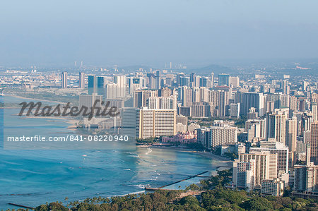 Honolulu from atop Diamond Head State Monument (Leahi Crater), Honolulu, Oahu, Hawaii, United States of America, Pacific