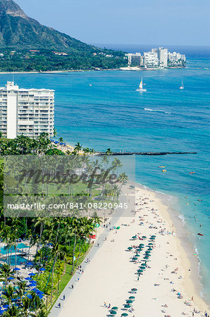 Waikiki Beach and Diamond Head, Waikiki, Honolulu, Oahu, Hawaii, United States of America, Pacific